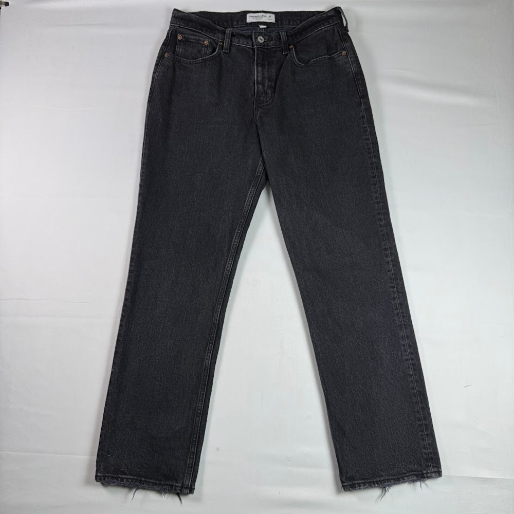 Abercrombie & Fitch Curve Love The 90s Straight Mid Rise Black Jeans 28 Short